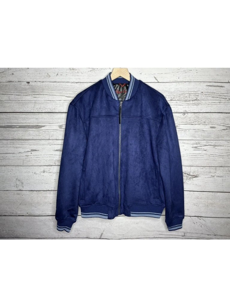 Robert Graham Mens Navy Blue Faux Suede Full Zip Bomber Jacket Size Medium Nwt